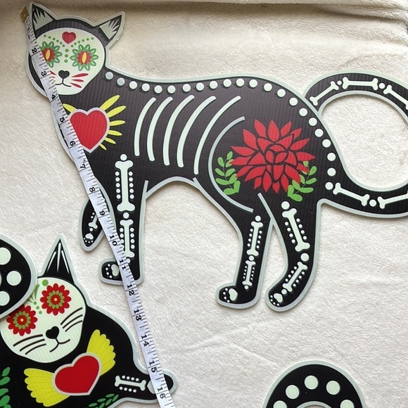 Glow-in-the-Dark Sugar Skull Yard Signs w Black Kittens for Day of the Dead - Picture 4 of 8